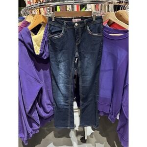 Vintage Y2K Pink Angel Embroidered Dark Wash Jeans Size 14